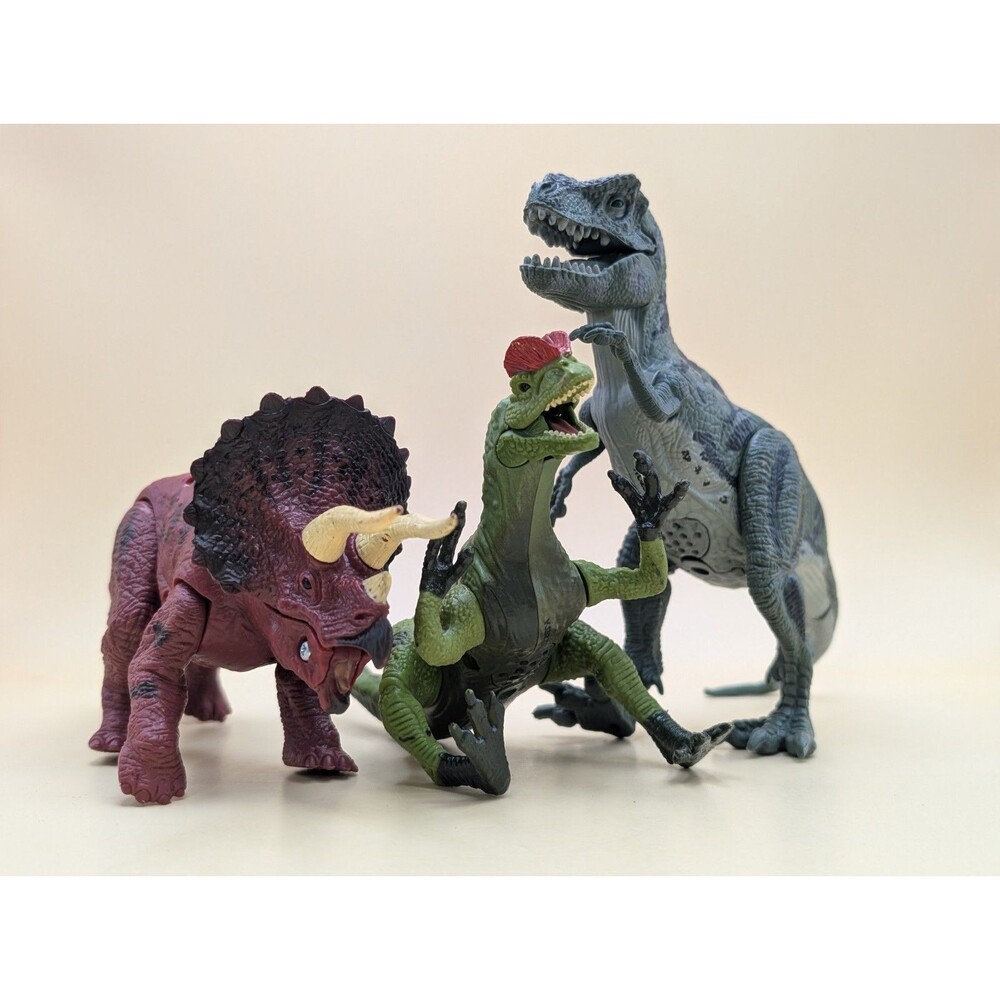 Dinosaur Toy Action Figure Lot of 3 T-Rex Triceratops Dilophosaurus Kid Galaxy